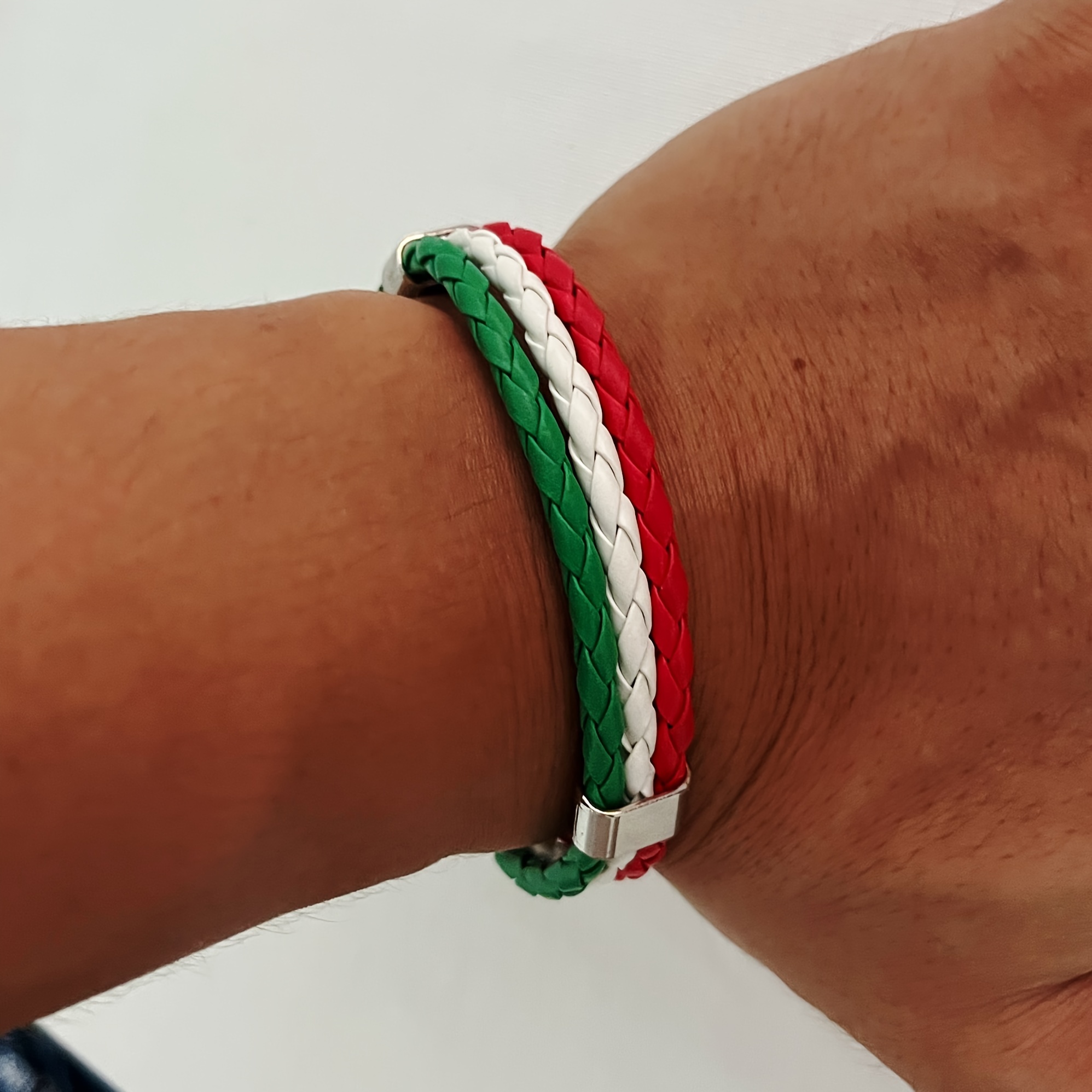 Red/Green Braided Flag Bracelet with Buckle